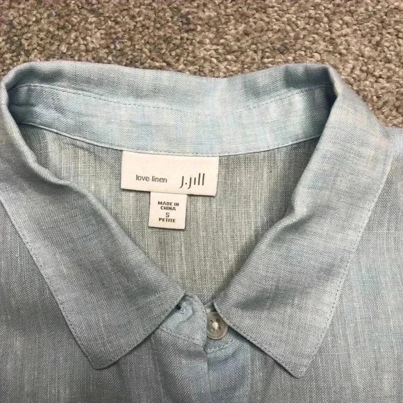 J Jill Linen Tunic Petite Blue Button Down Collared Long Sleeves - Picture 4 of 9